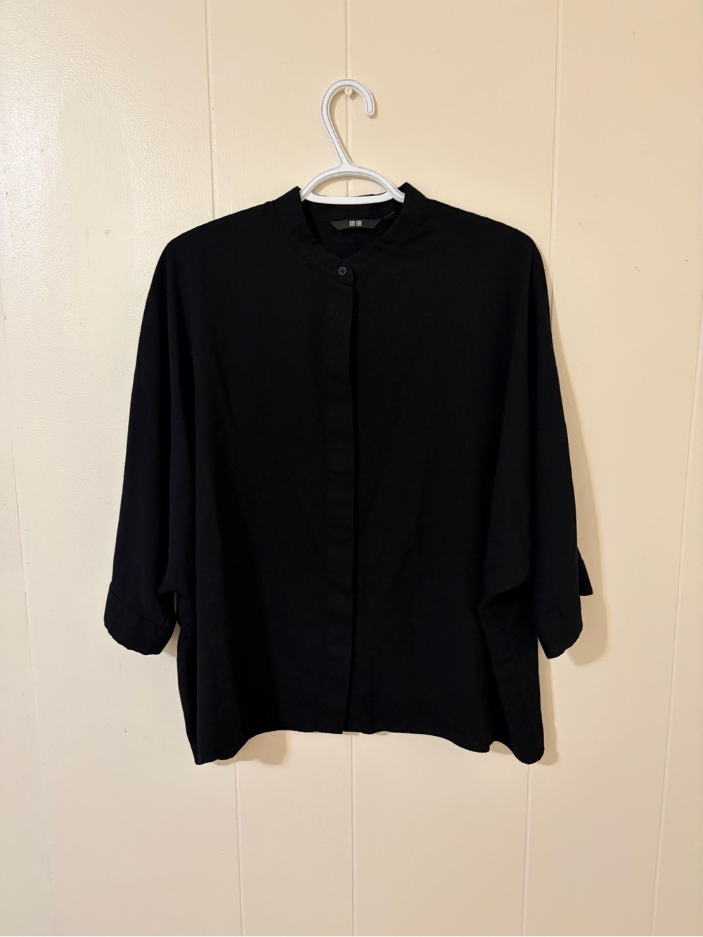Uniqlo Black Band-Collar Button Front Top